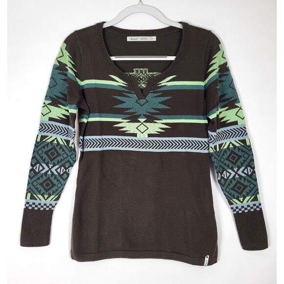 Woolrich Aztec Southwestern V neck Sweater Womens Medium Cotton Blend - Picture 1 of 6